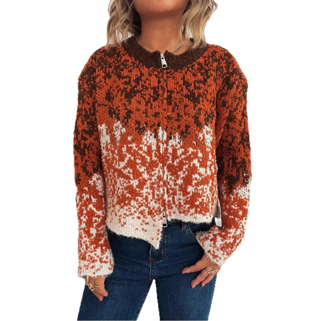 Knitted Irregular Hem Commuter Zipper Knitted Cardigan Sweater
