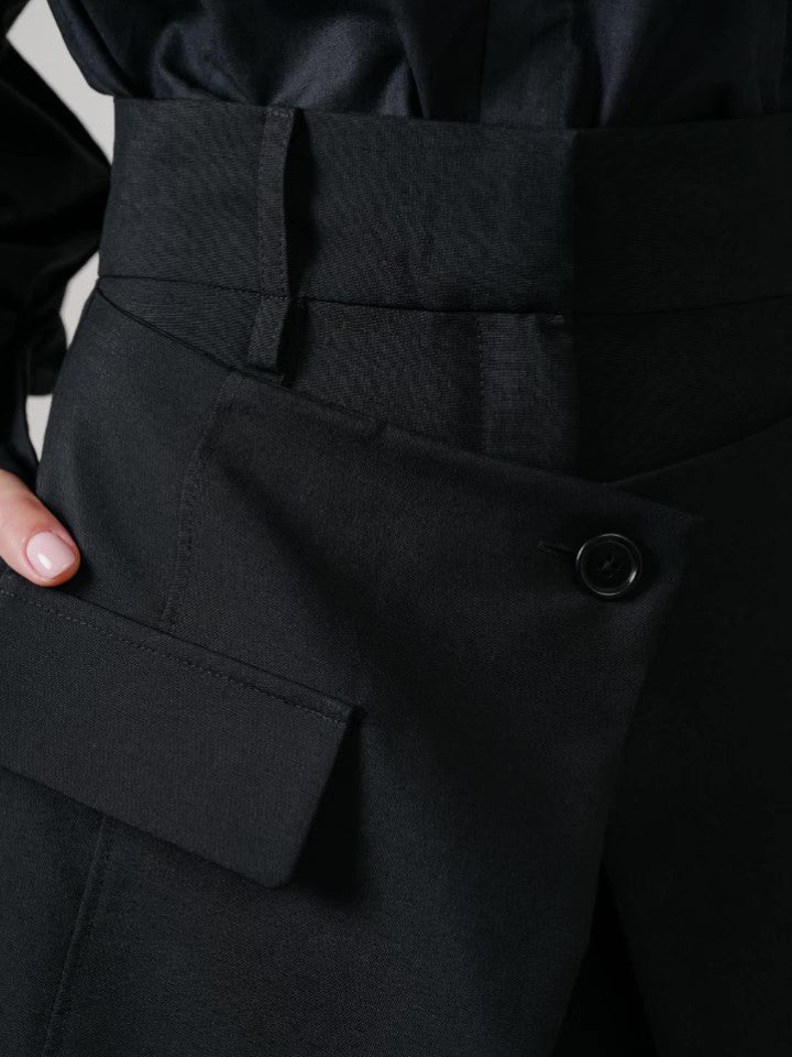 Black High-slit Wide-leg Pants