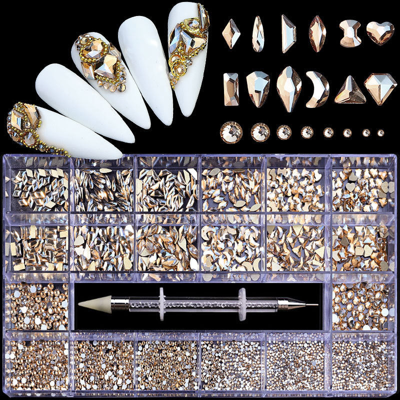 21 Grid Manicure Jewelry Boxed Glass Special-shaped Belt Diamond Pen