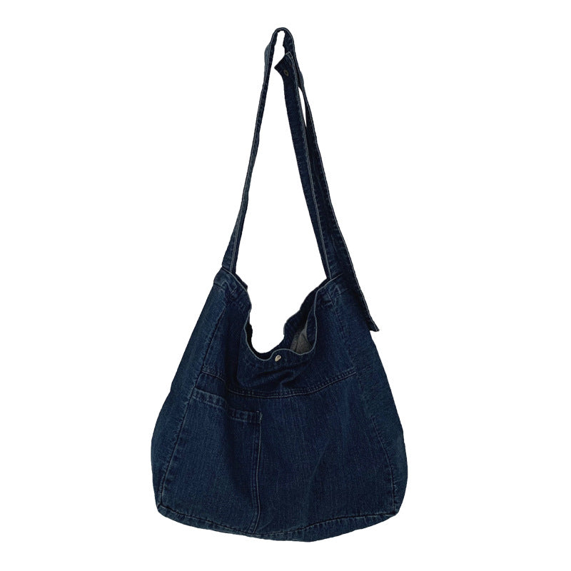 Vasket Denim Crossbodytaske med Stor Kapacitet