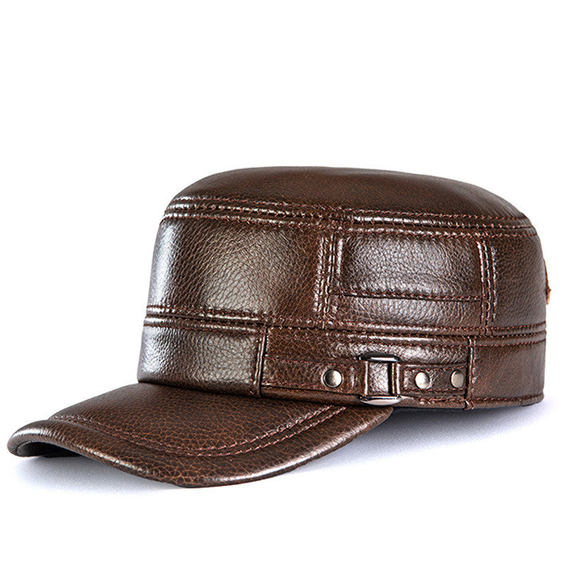 Læder Flat Cap til mænd med ørebeskyttelse