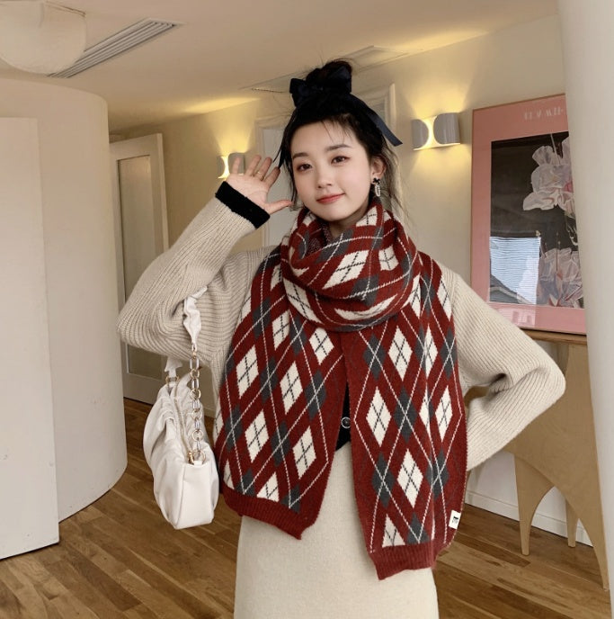 Warm Diamond Lattice Long Solid Color Soft Scarf
