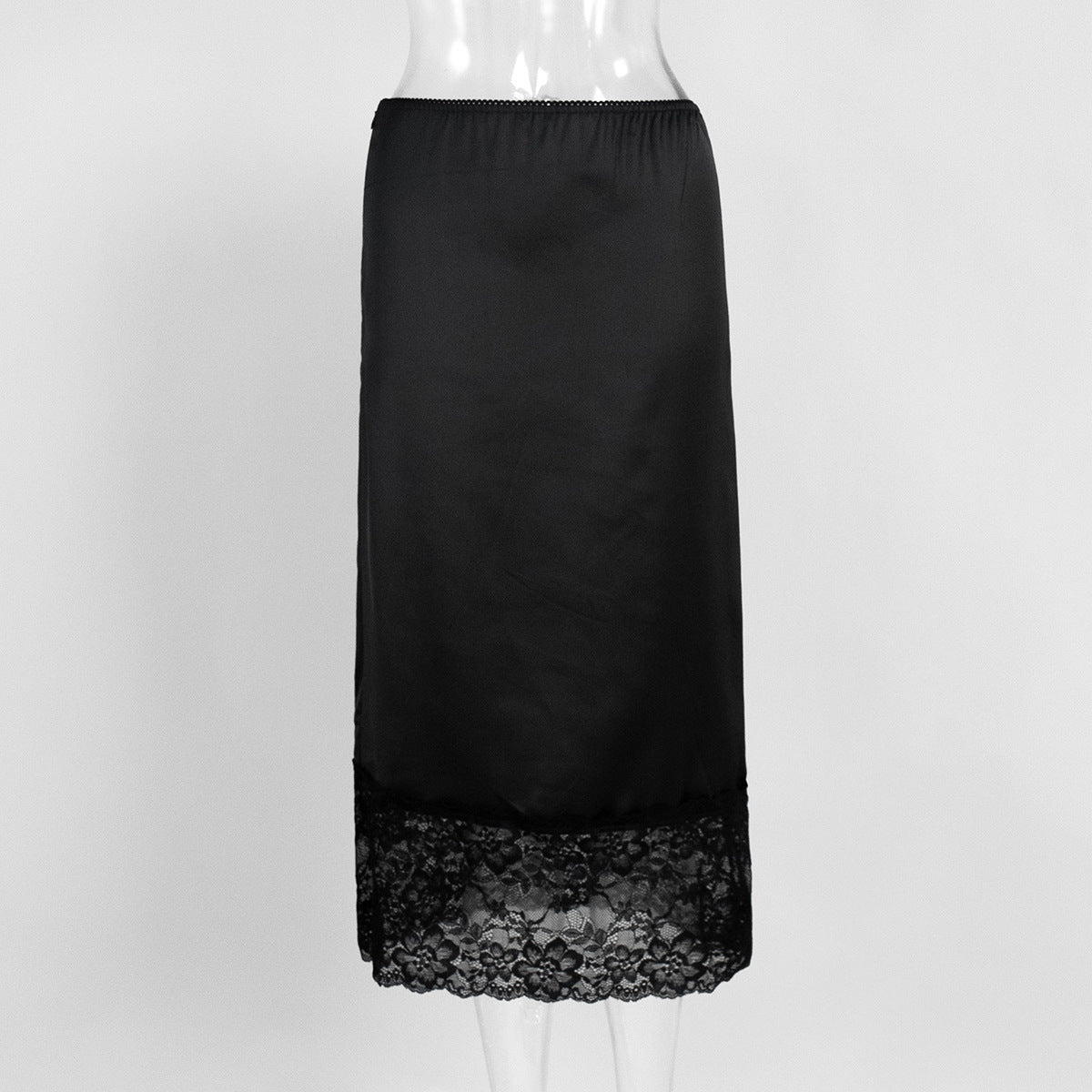 Womens Solid-Colored Lace-Patchwork Skirt