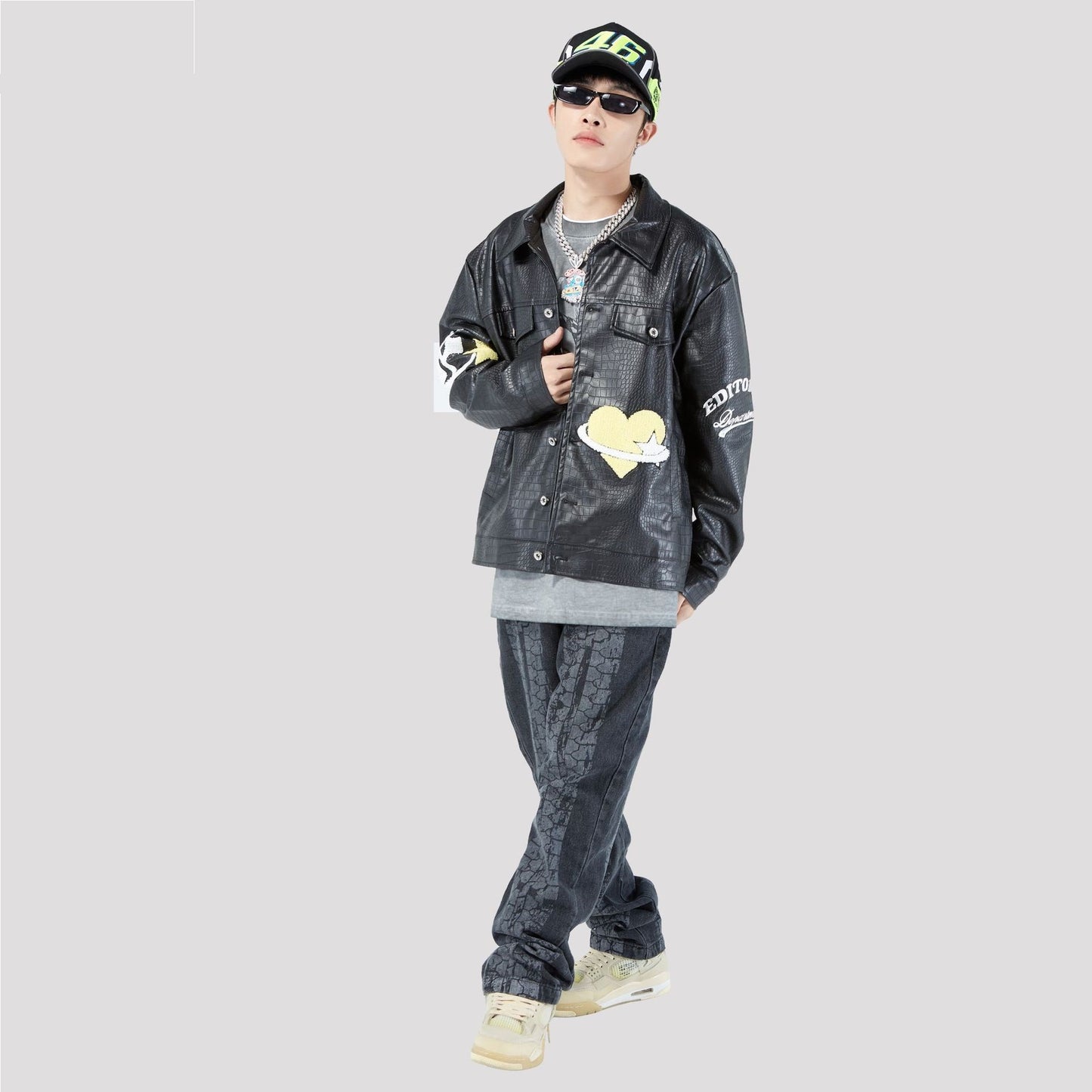 Vintage Loose Top PU Leather Jacket Coat For Men And Women