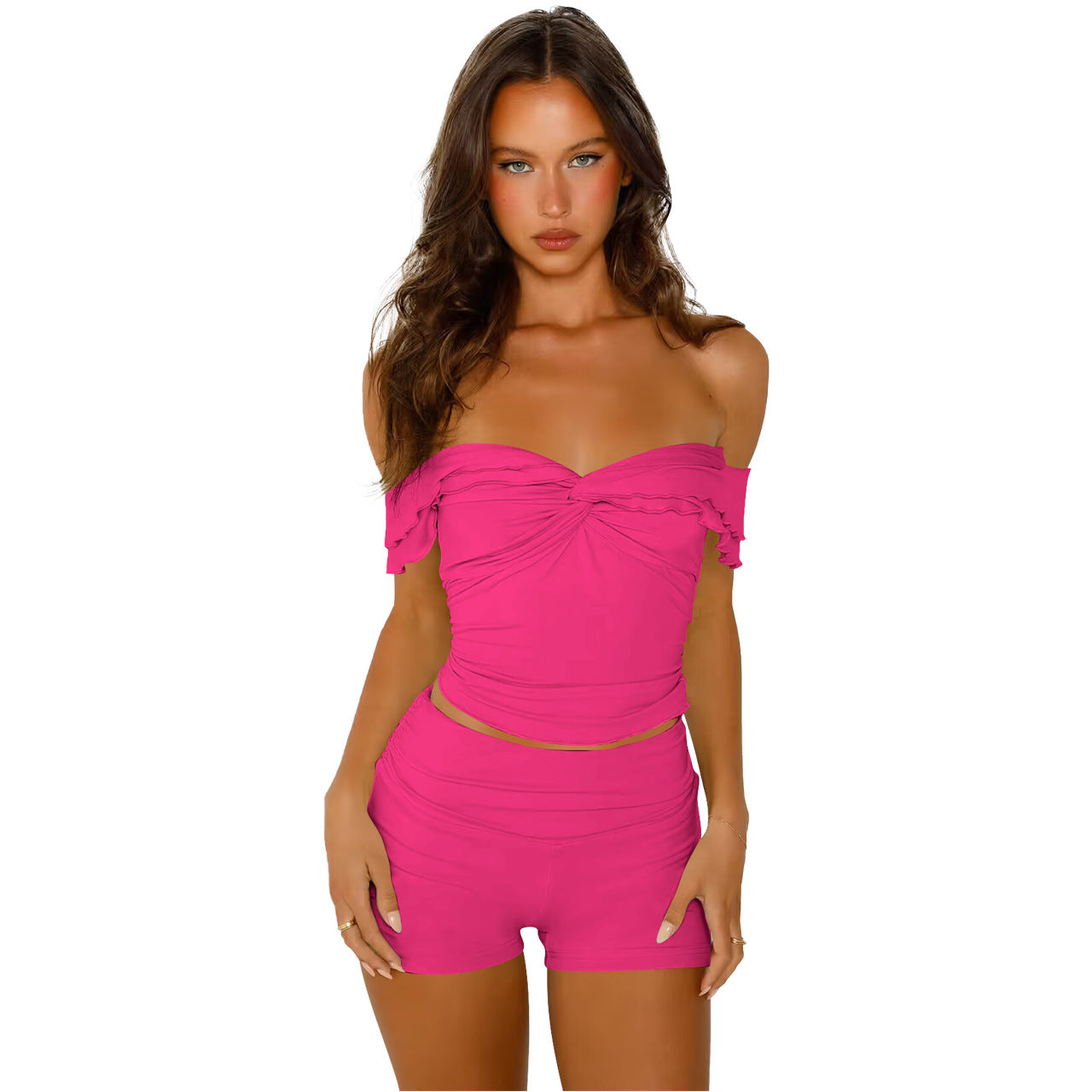 Off-the-shoulder Milk Silk Double-grind Two-piece Set
