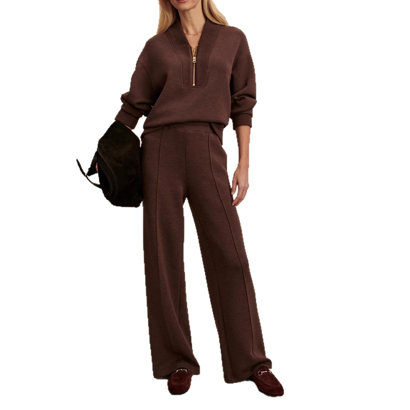 Women's Clothing Zipper Casual Simple Knitting Two-piece Suit