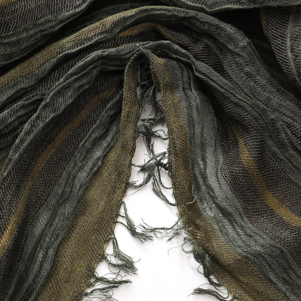 Retro Artistic Cotton And Linen Scarf Unisex Mixed Color Stripe Long