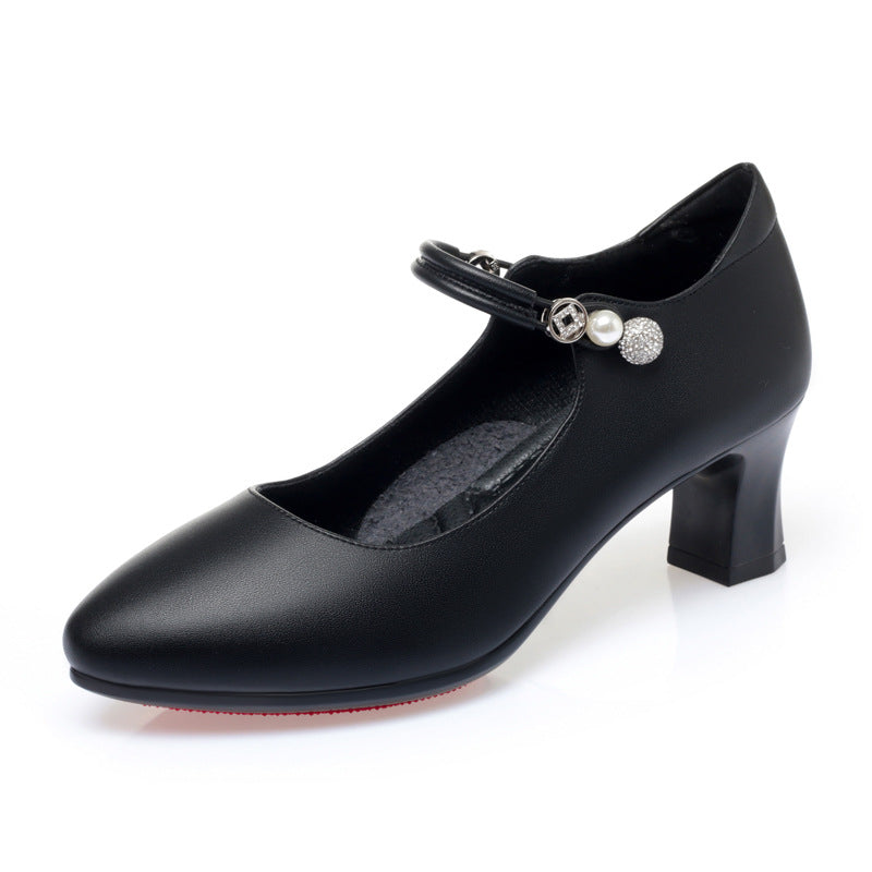 Buckle High Heel Pumps Spring Women's Shoes Cheongsam For Middle-aged Women Leather Shoes Graceful And Fashionable Mom Shoes