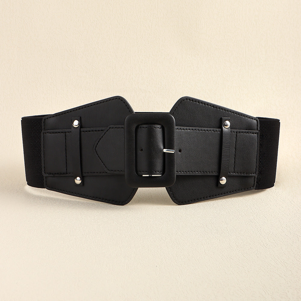 New Women's Punk Retro Black Cool Wide Waist Sealing Elastic Elastic Elastic Needle Buckle 100 Belt With Skirt Corset Waist Belt