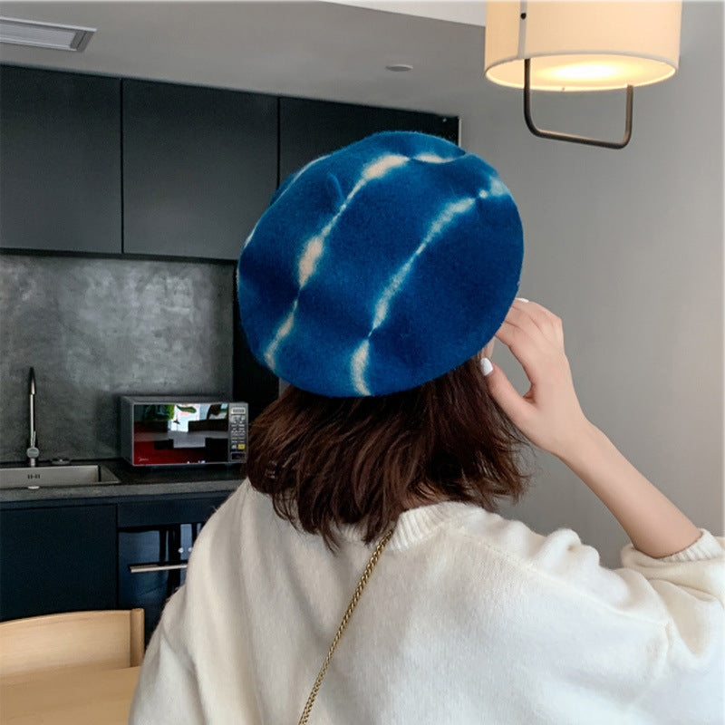 Hat New Tie-dyed Fine Wool Material Beret