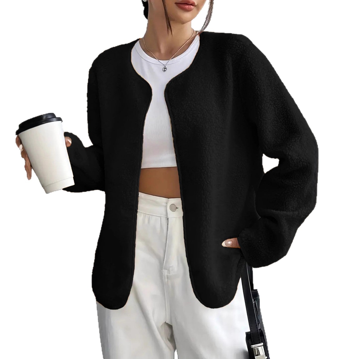 Moderigtig Casual Ensfarvet Cardigan Kort Jakke til Kvinder
