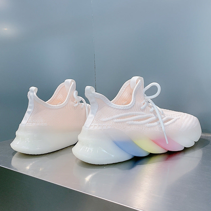 Rainbow Bottom Flying Knit Sneakers