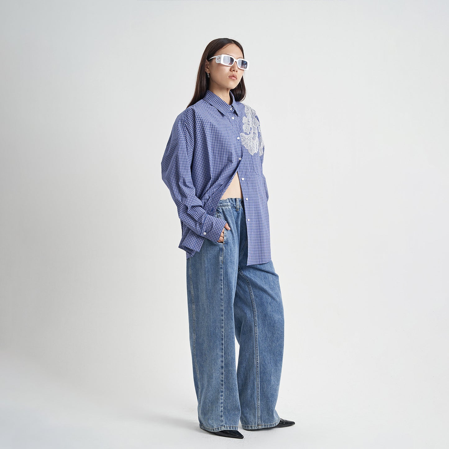 Loose Washed-out Straight High Waist Jeans For Women