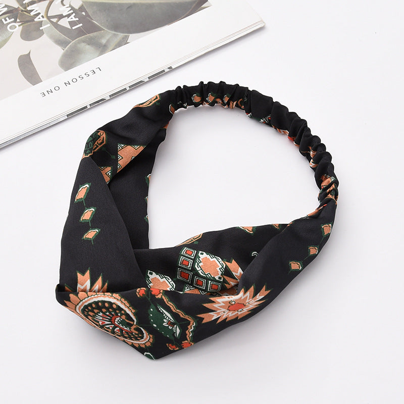 Fabric cross-knotted bow chiffon floral headband