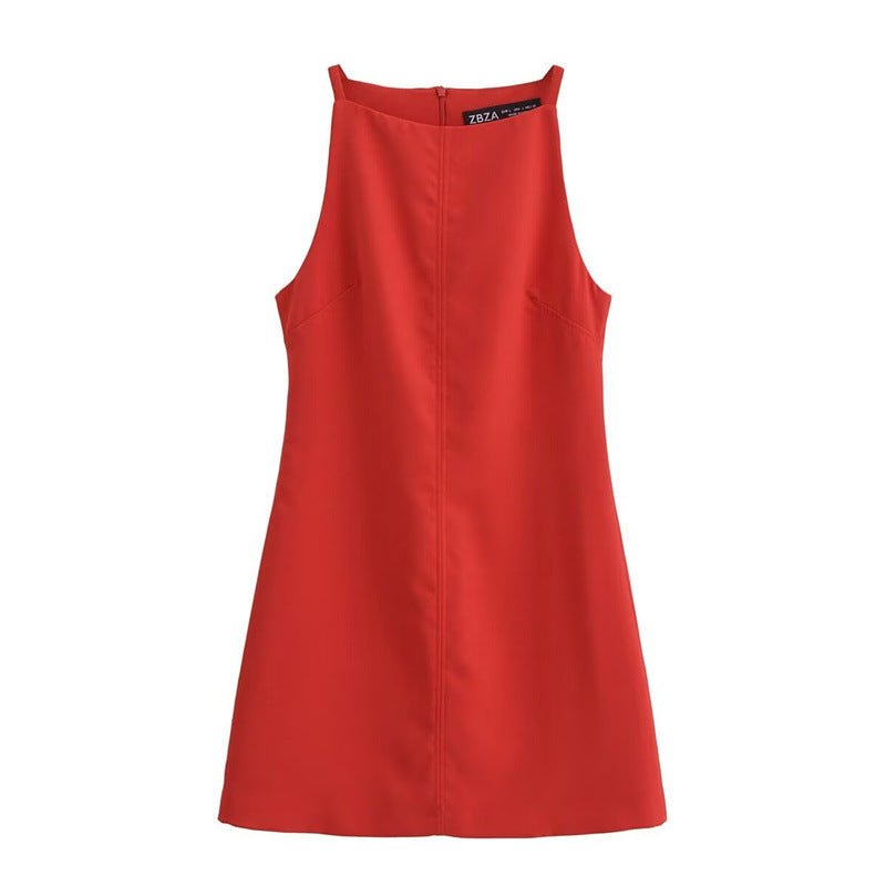 French-style Chic Straight-neck Sleeveless Slim-fit Mini Dress