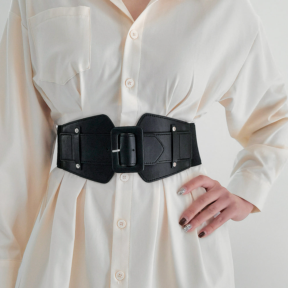 New Women's Punk Retro Black Cool Wide Waist Sealing Elastic Elastic Elastic Needle Buckle 100 Belt With Skirt Corset Waist Belt