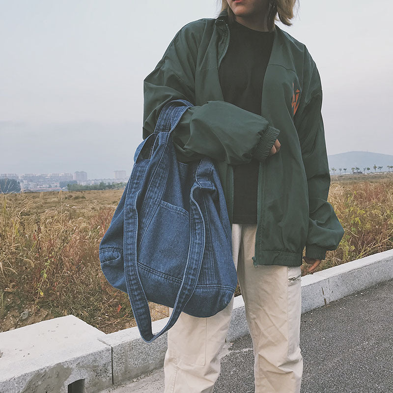 Denim Bag Large Capacity One-shoulder Shopping Bag Messenger Bag Korean Version Of All-match Literary Cloth Bag