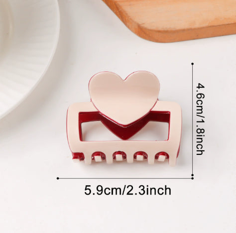 Valentine's Day Heart Shaped Color Block Fresh Sweet Updo Shark Clip