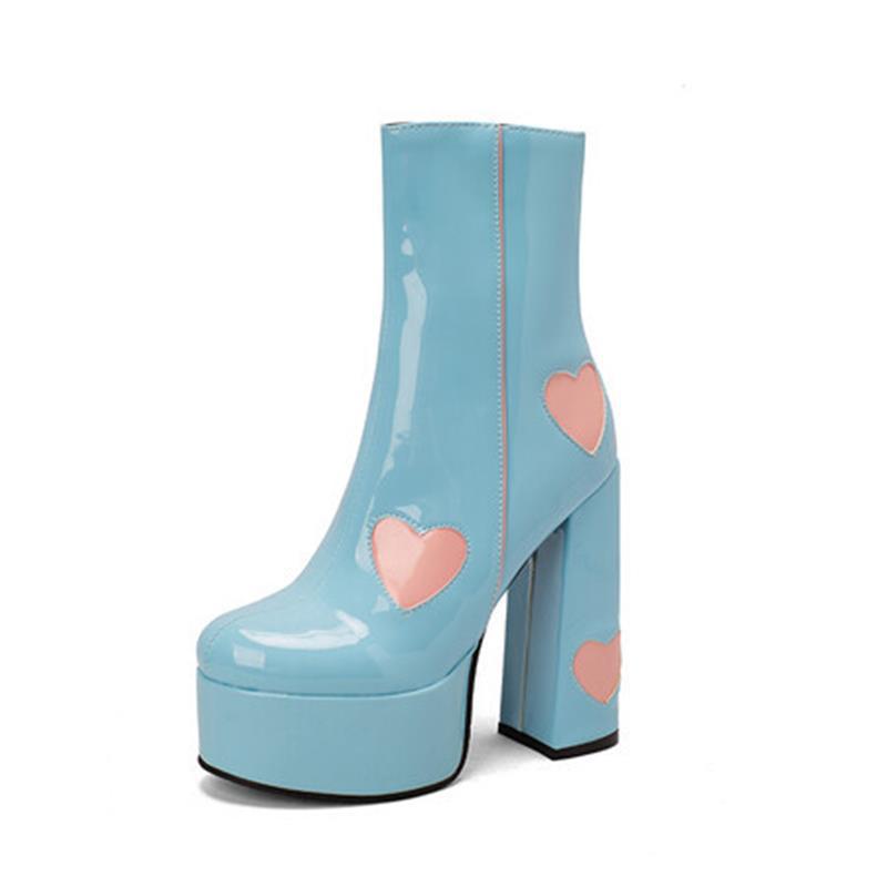 Autumn And Winter Water Platform Super High Heel Heart Ankle Boots