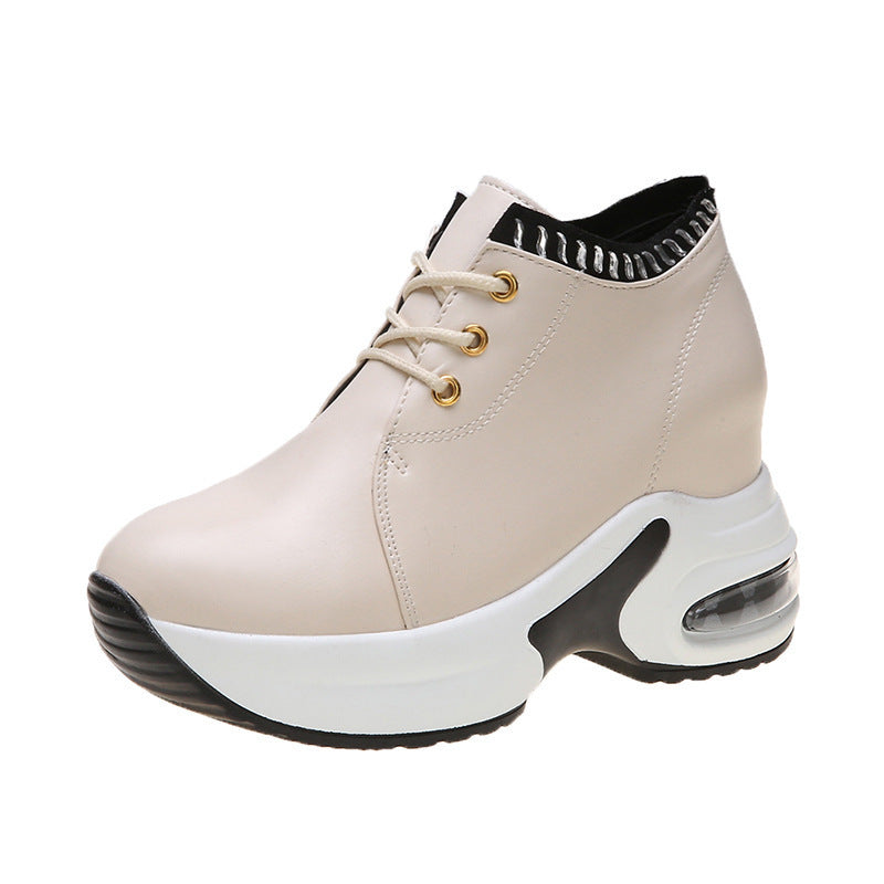 Inner-increasing Women's Thick-soled And Thin Leather Sneakers
