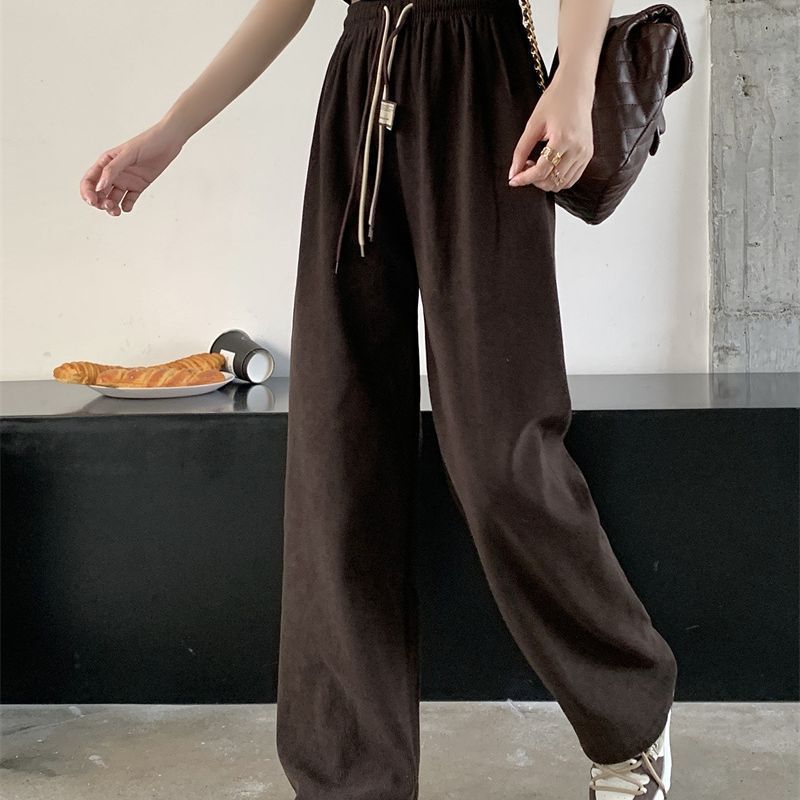 Corduroy Double Drawstring Wide Leg Pants High Waist Casual Straight Pants