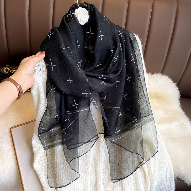 Women's Blended Silk Scarf, Thin And Versatile For Spring And Summer