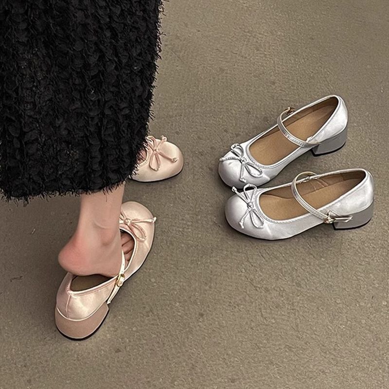 New Buckle Strap Versatile Chunky Heel Round Toe French Chic Shallow Cut Qipao Mary Jane Shoes