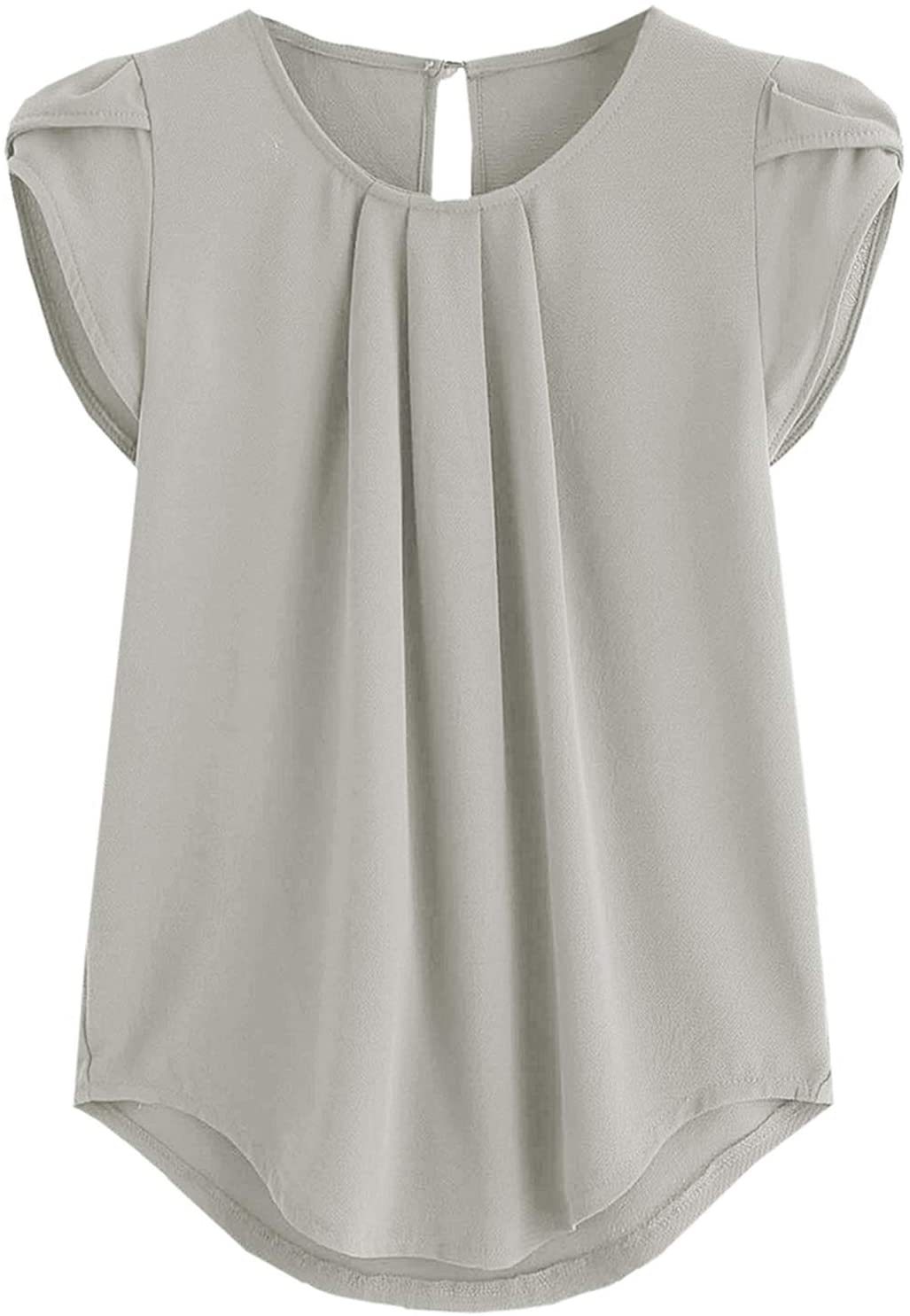 New Solid-color Button-up Short-sleeve Womens Top