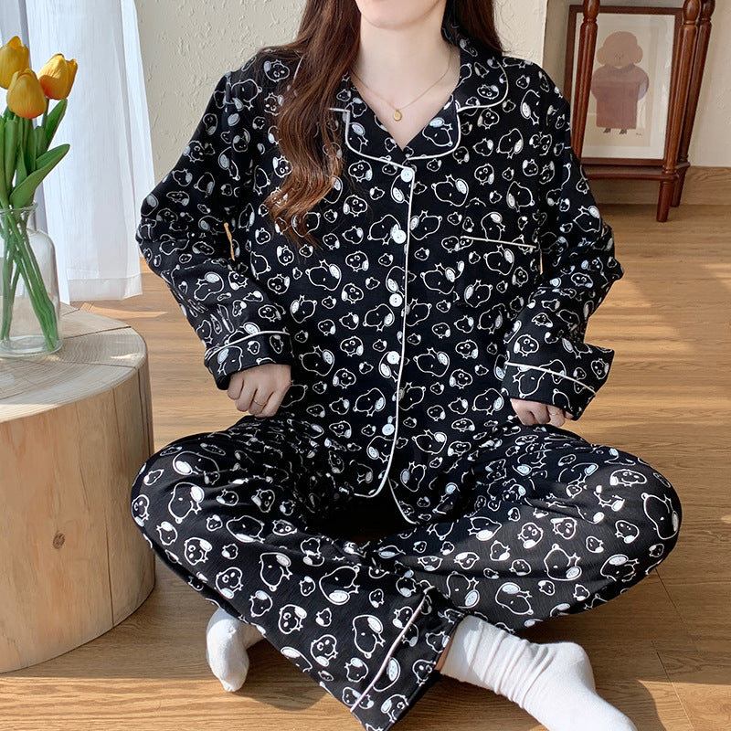 New Pajama Set Long Sleeve Cardigan Stripe Retro Women's Homewear