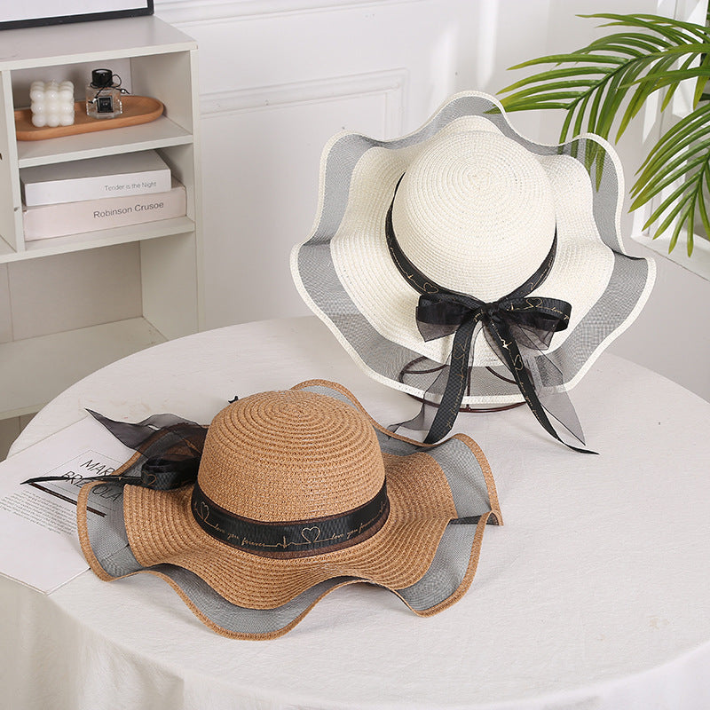 Ladies Mesh Straw Hat Elegant With Big Brim
