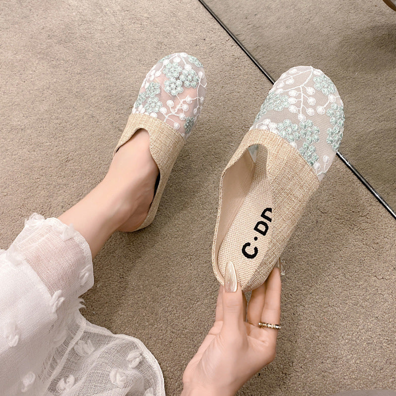 Toe Box For Outdoors Low Heel Flat Slip-on Lofter Hollow Sandals