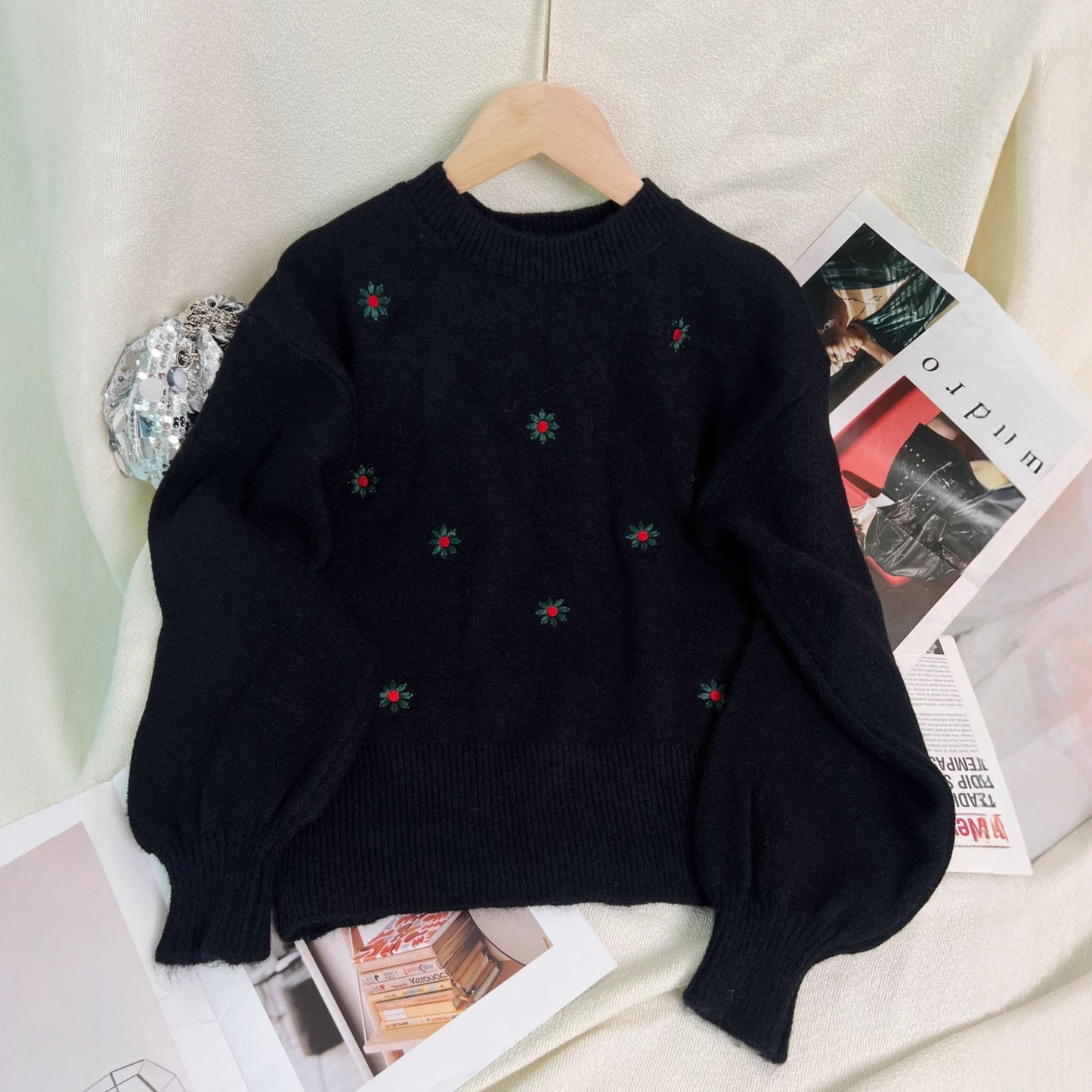 Women's Casual Embroidered Flower Sweater