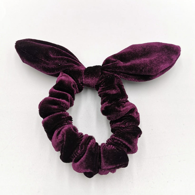 Simple Women's Gold Velvet Bunny Ear Hair Tie