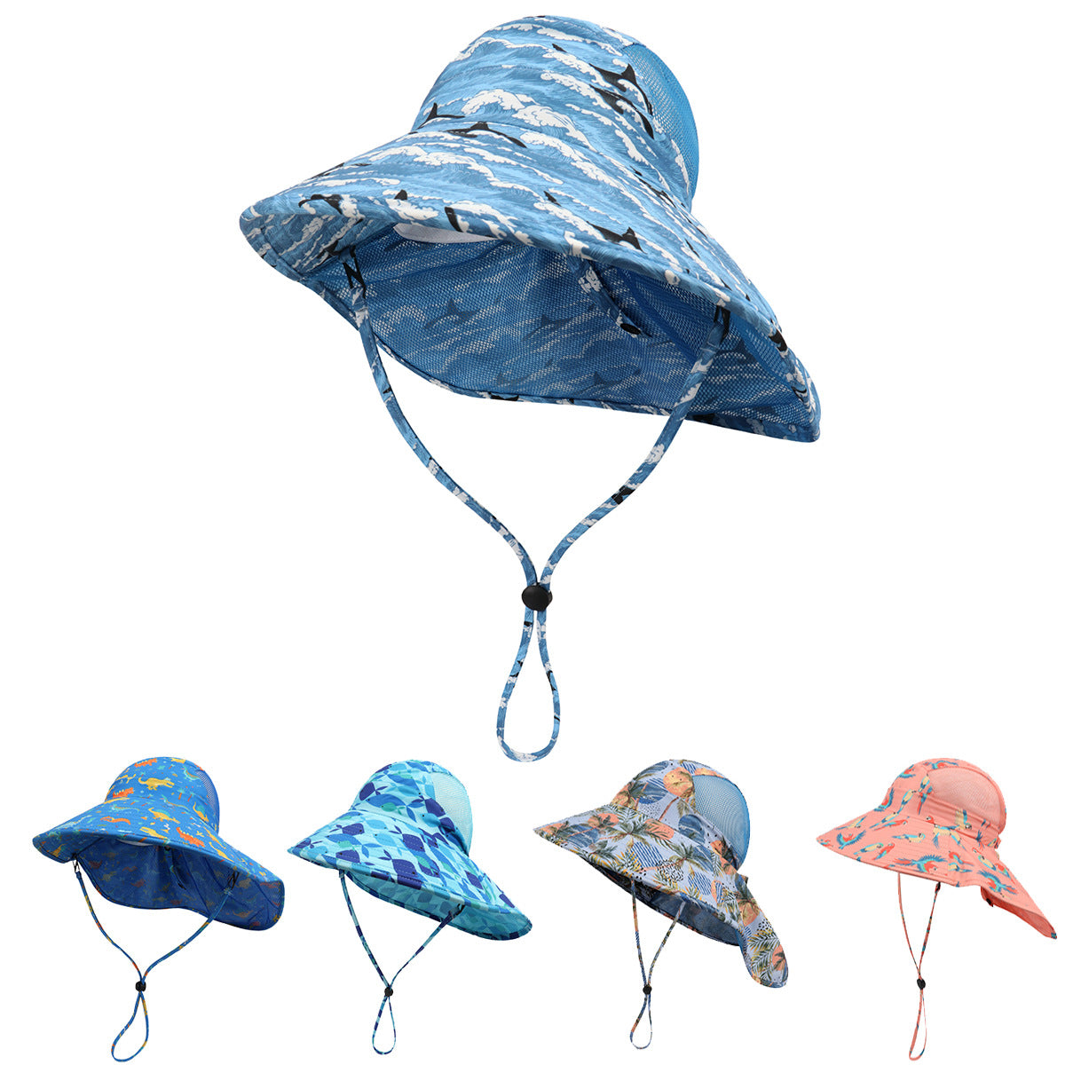 Children's Big Eaves Animal Printing Air-permeable Beachwear Neck Protection Bucket Hat Quick-drying Shawl Hat