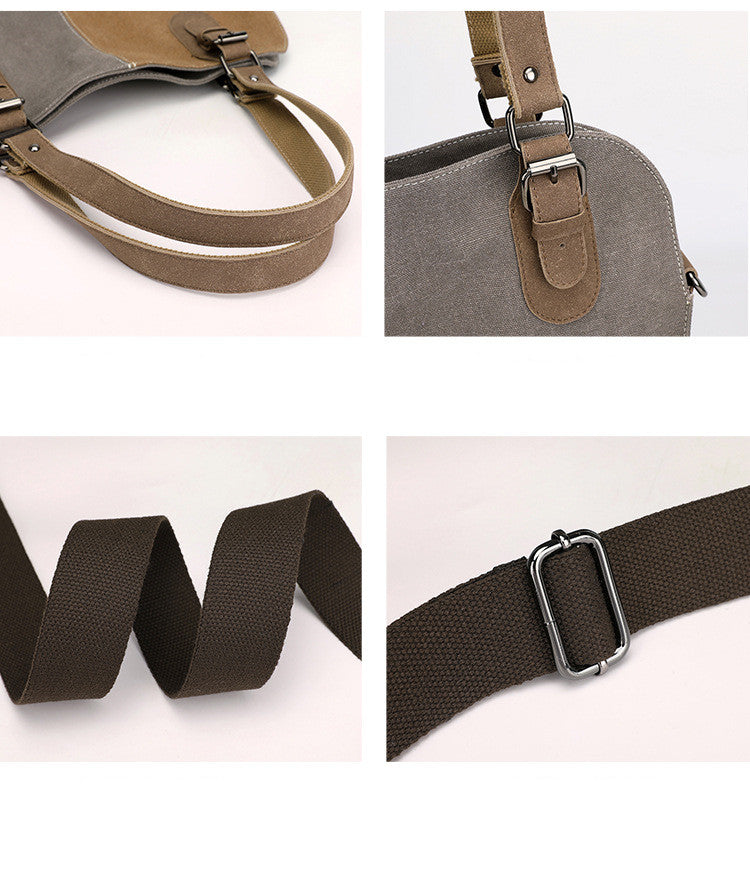Dame Retro Patchwork Canvas Taske med Stor Kapacitet