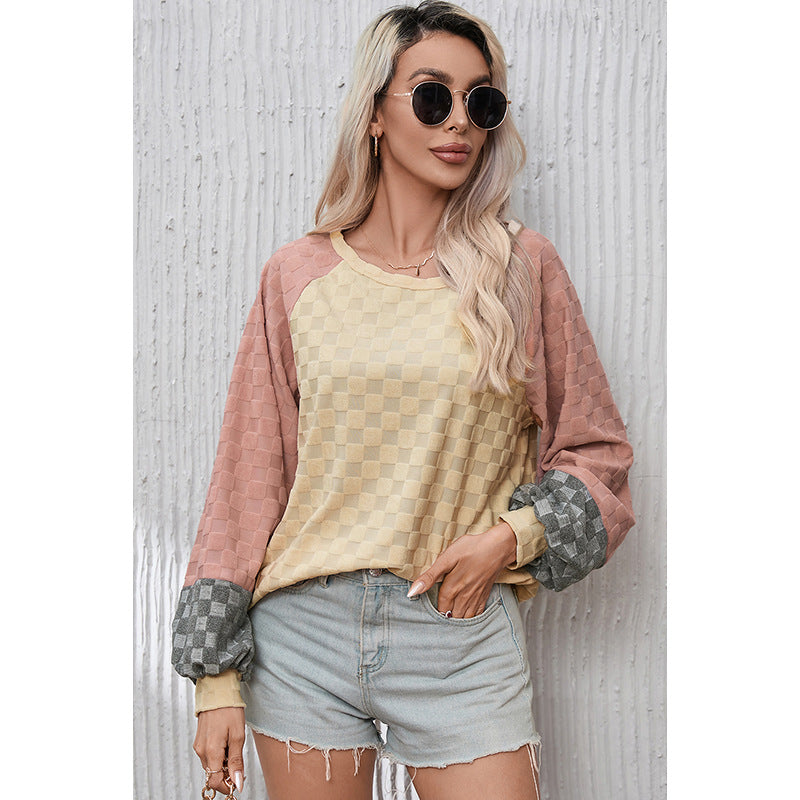 Loose Chessboard Plaid Texture Sweater For Women