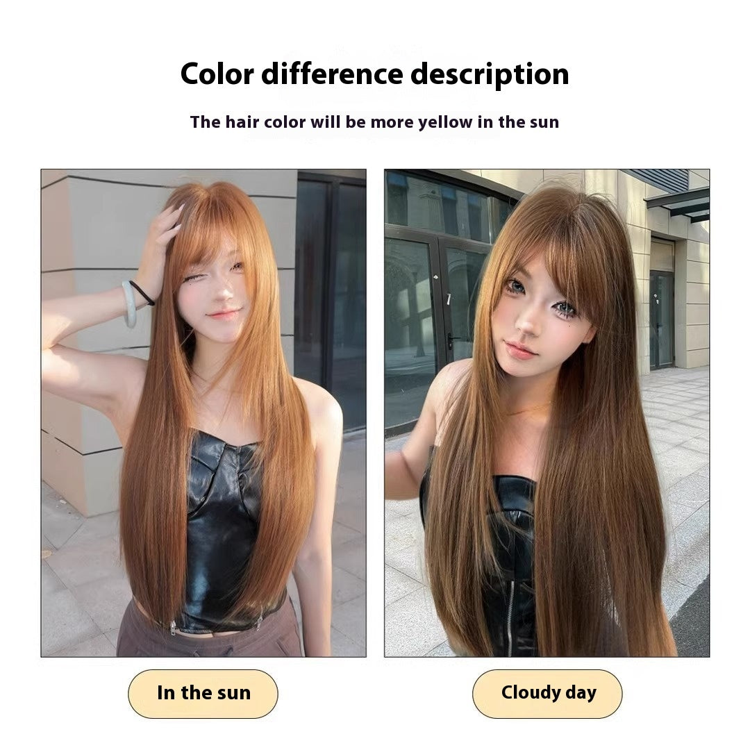 Wig Female Warm Brown Long Straight Hair Age Reducing