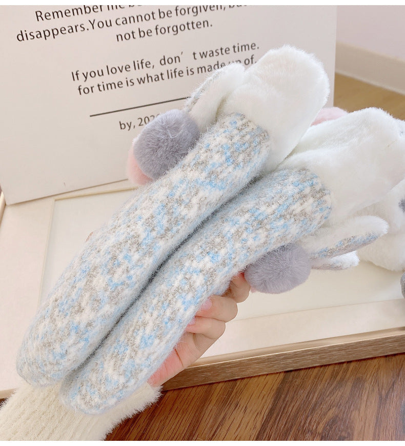 Winter Plush Thickened Knitting Gloves