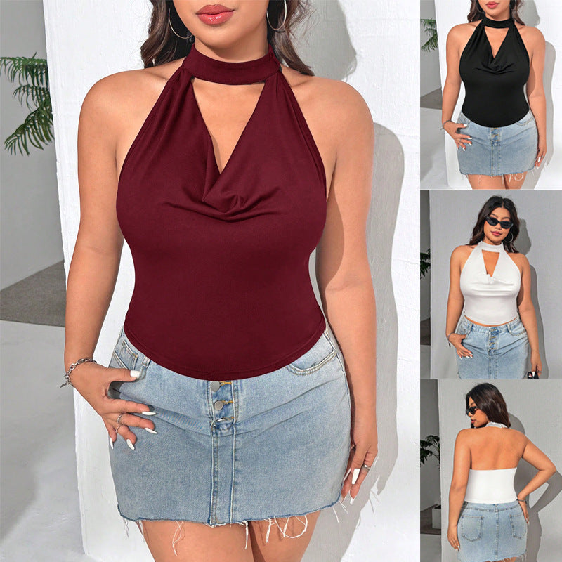 Lace-Print Floral Sleeveless V-Neck Hollow-Out Loose T-Shirt