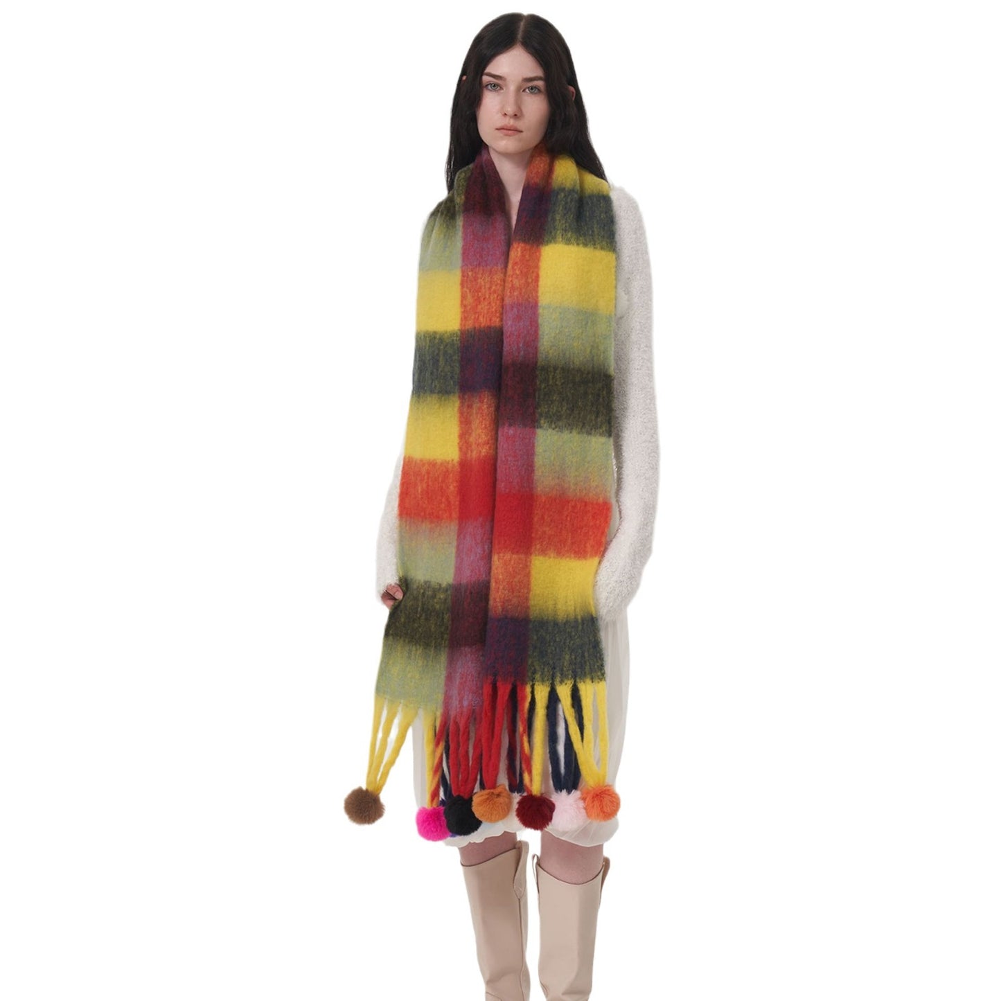 Colorblock All-matching Tassel Ball Circle Yarn Scarf