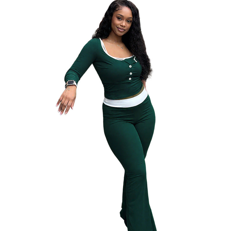 Long-sleeve JacketAnd Slim-fit Flared Pants A Three-piece Set