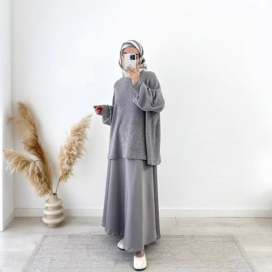 Women's Knitted Pullover Top And Skirt Set