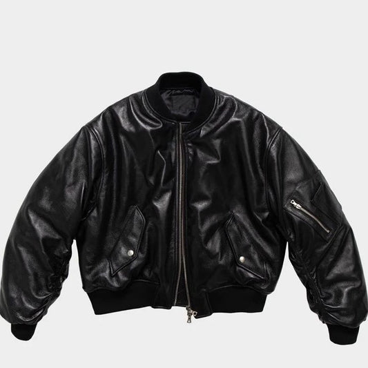 Mauroicardi Autumn Cool Handsome Black Thickened Warm Pu Lea