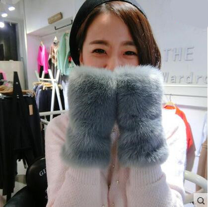 Faux Fur Women's Half-finger Gloves For Autumn And Winter