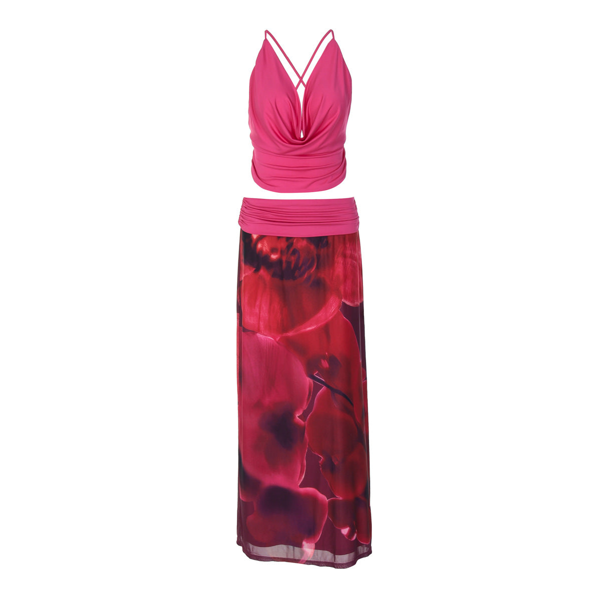 Backless Slim Fit Printed Polyester Women's Maxi Dress