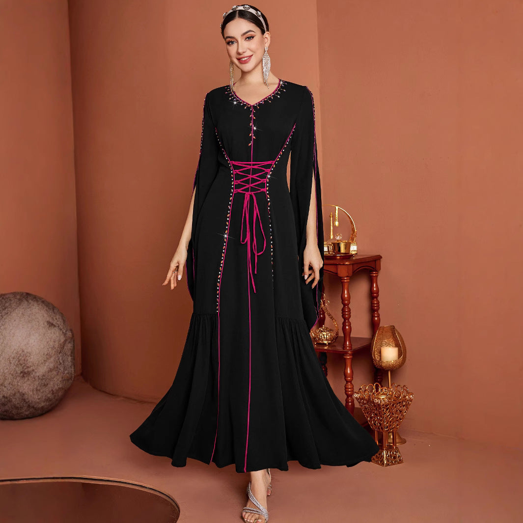 Stitching Drawstring Fashion Womens Dress