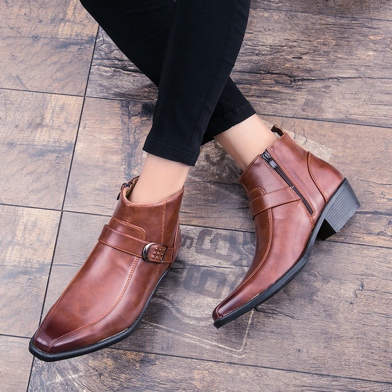 Men's Casual Personality Korean High Top Martin Leather Shoes
