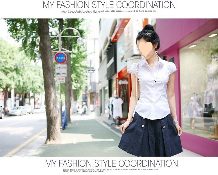 Women's Puff Sleeve Short Sleeve White Professional Slim Fit Shirt