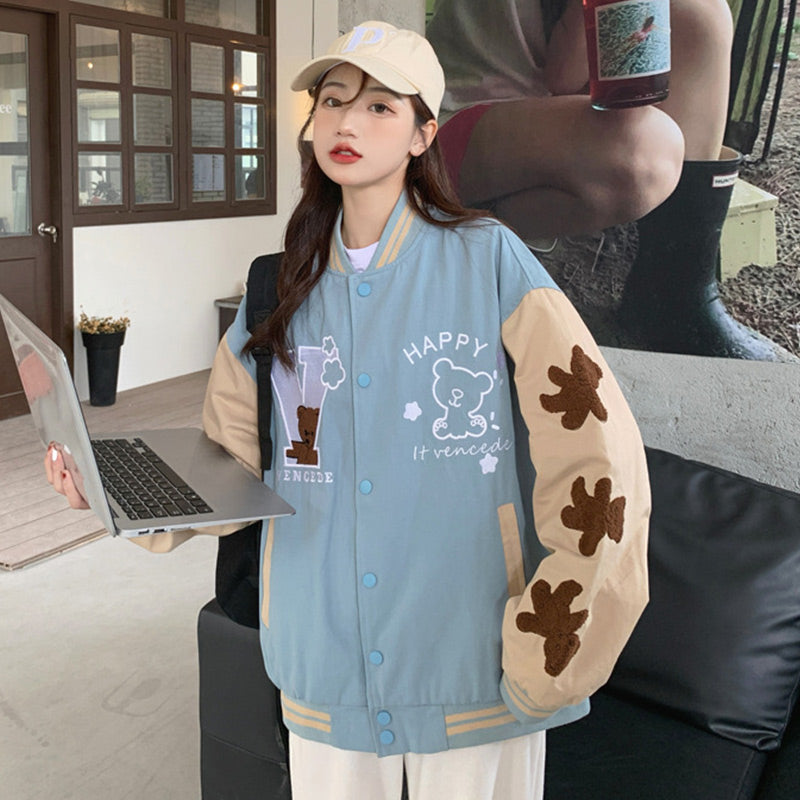 Autumn Embroidery Bear Trend Jacket Baseball Uniform