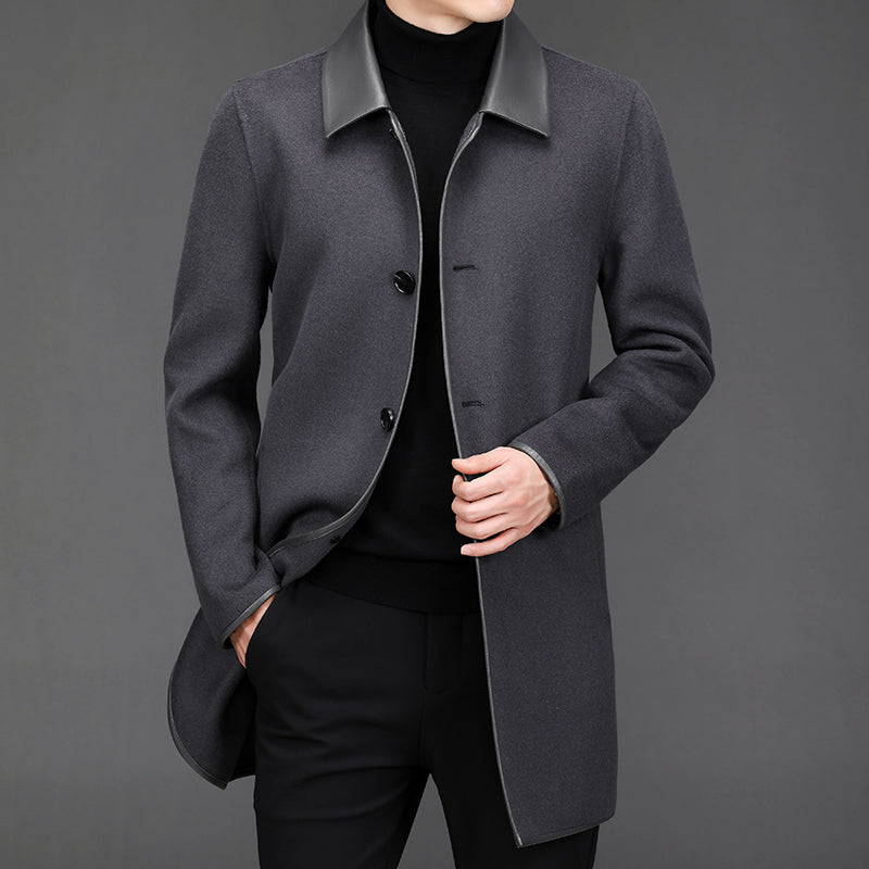 Men's Mid Length Lapel Woolen Cashmere Coat